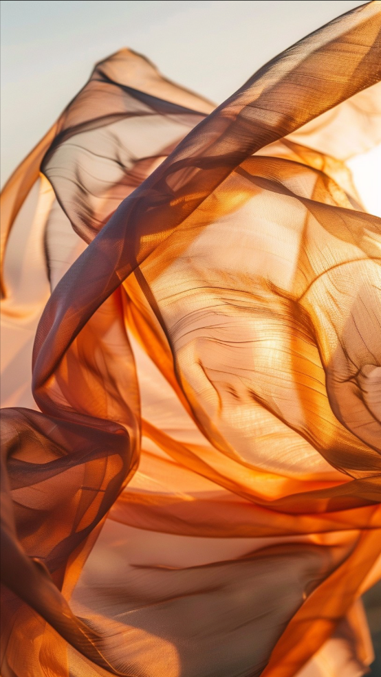 Voilage orangé baigné de lumière naturelle